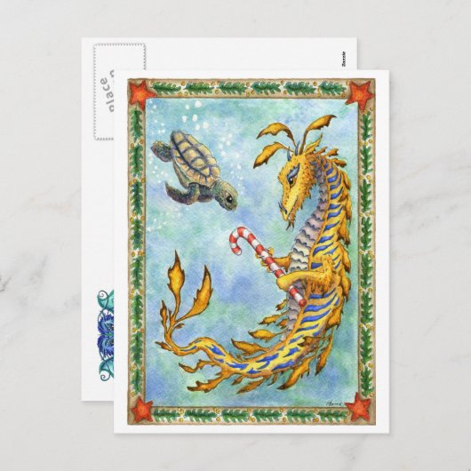 海のドラゴン海のカメのクリスマスの郵便はがき シーズンポストカード (正面/裏面)