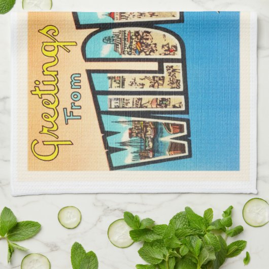 海のニュージャージーNJのヴィンテージの郵便はがきによるWildwood キッチンタオル (折り畳み)