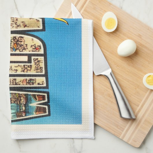 海のニュージャージーNJのヴィンテージの郵便はがきによるWildwood キッチンタオル (四つ折り)