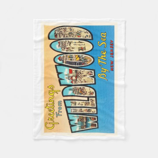 海のニュージャージーNJのヴィンテージの郵便はがきによるWildwood フリースブランケット (正面)