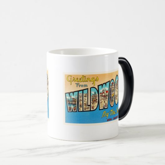 海のニュージャージーNJのヴィンテージの郵便はがきによるWildwood モーフィングマグカップ (正面右)