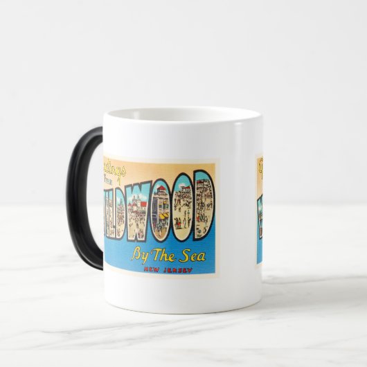 海のニュージャージーNJのヴィンテージの郵便はがきによるWildwood モーフィングマグカップ (正面左)