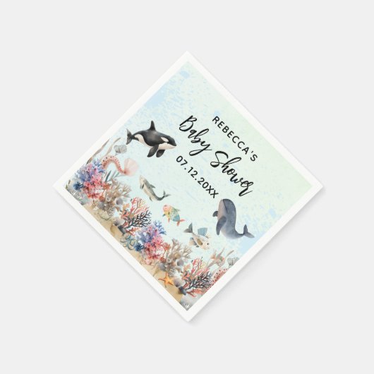 海のニュートラルなベビーシャワーの下の水色 スタンダードカクテルナプキン (角)