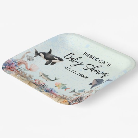 海のニュートラルなベビーシャワーの下の水色 ペーパープレート (傾斜あり)