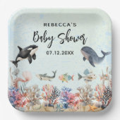 海のニュートラルなベビーシャワーの下の水色 ペーパープレート (正面)