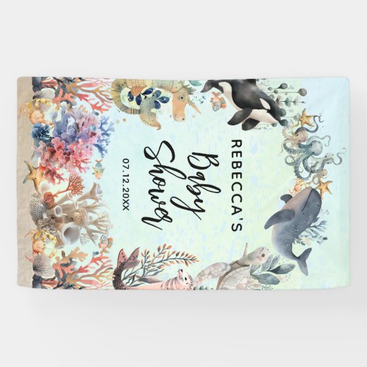 海のニュートラルなベビーシャワーの下の水色 横断幕 (横)