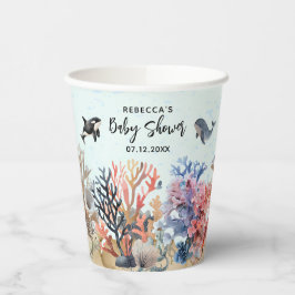 海のニュートラルなベビーシャワーの下の水色 紙コップ