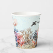 海のニュートラルなベビーシャワーの下の水色 紙コップ (正面)