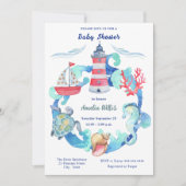 海のニュートラルな水彩ベイビーシャワー 招待状 (正面)