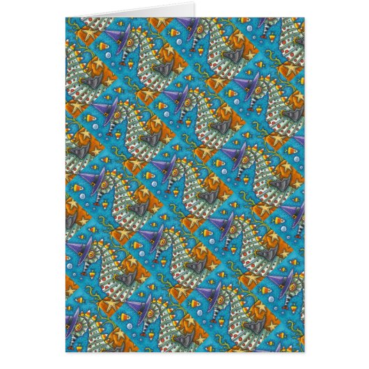 海のハロウィーンカードの下のキャンディーコーンシーホース (正面)