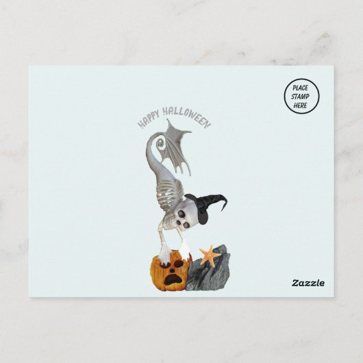 海のハロウィーンハガキの下のマーメイドのスケルトン ポストカード (裏面)