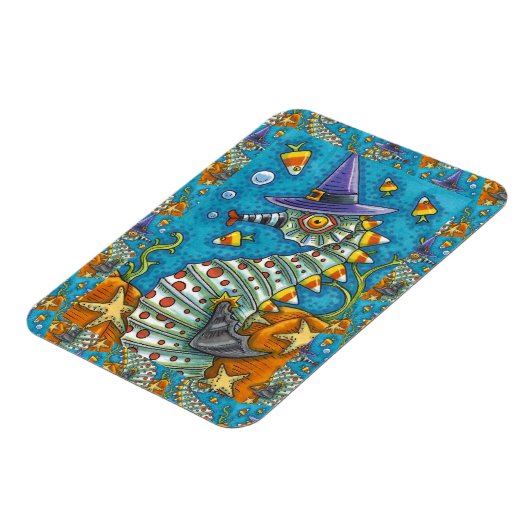 海のハロウィーン魚の下のキャンディーコーンシーホース マグネット (左側)