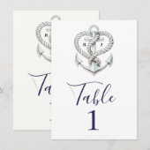 海のハートのロープアンカー沿岸テーブルナンバー 招待状 (正面/裏面)