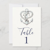 海のハートのロープアンカー沿岸テーブルナンバー 招待状 (裏面)