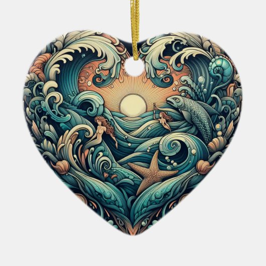 海のハート：人魚 セラミックオーナメント (正面)