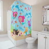 海のバスルームの下にかわいい漫画の人魚の少女 シャワーカーテン (インサイチュ)