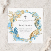 海のバプテスマの下の青と金ゴールド 招待状
