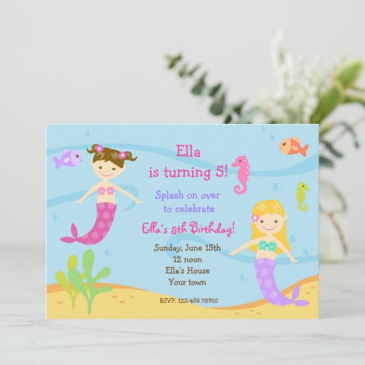 海のバースデーパーティ招待状の下の人魚 招待状 (スタンド正面)