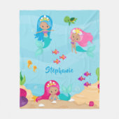 海のパーソナライズされた下でガーリーかわいい人魚 フリースブランケット (正面)