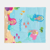 海のパーソナライズされた下でガーリーかわいい人魚 フリースブランケット (正面(横))