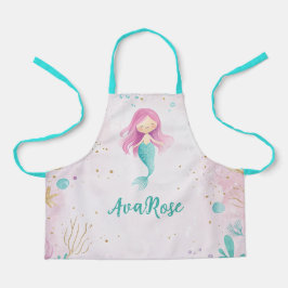 海のパーソナライズされた下で可愛い人魚キッズエプロン エプロン