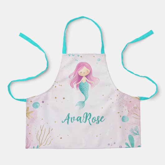 海のパーソナライズされた下で可愛い人魚キッズエプロン エプロン (正面)