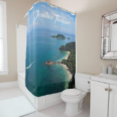 海のパーソナライズされた青い水青空 シャワーカーテン (インサイチュ)