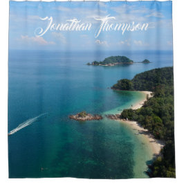 海のパーソナライズされた青い水青空 シャワーカーテン