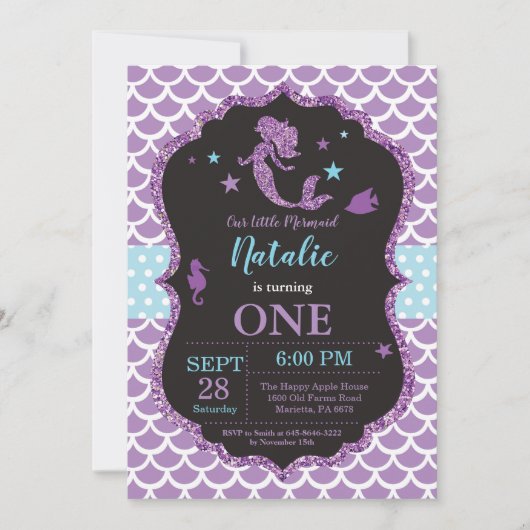 海のパーティーの下の人魚の誕生日の招待状 招待状 (正面)