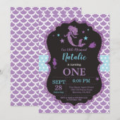 海のパーティーの下の人魚の誕生日の招待状 招待状 (正面/裏面)