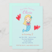 海のパーティーの下の人魚の誕生日の招待状 招待状 (正面/裏面)