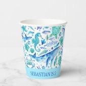 海のパーティーの水色の鯨、シーホースの下で 紙コップ (裏面)