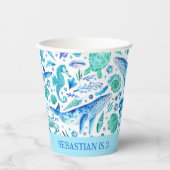 海のパーティーの水色の鯨、シーホースの下で 紙コップ (正面)