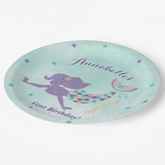 海のパーティーの紙皿の下の人魚 ペーパープレート (アングル)