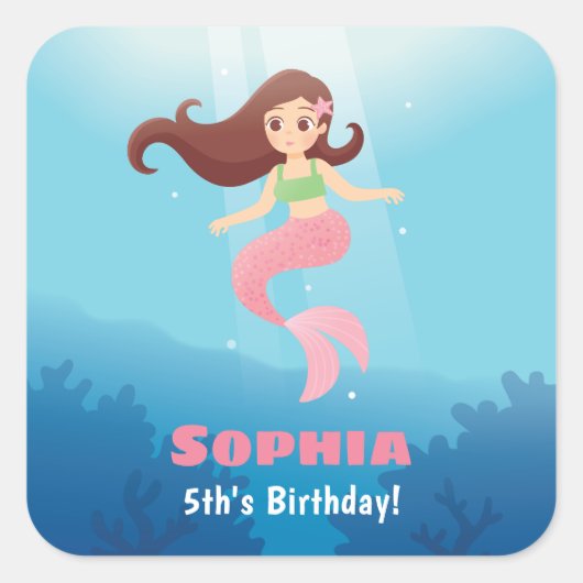 海のパーティーの装飾の下のかわいらしい人魚の女の子 スクエアシール (正面)