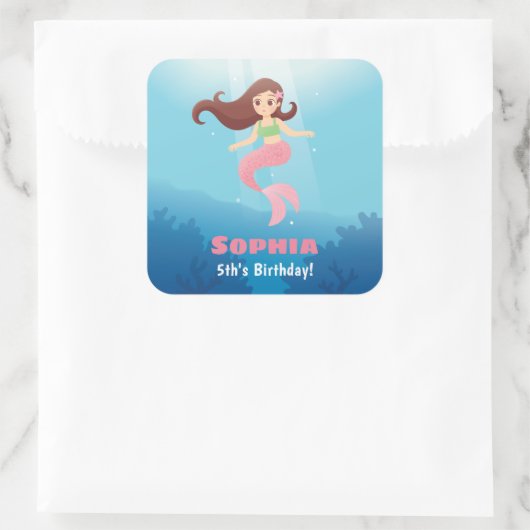 海のパーティーの装飾の下のかわいらしい人魚の女の子 スクエアシール (バッグ)