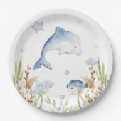 海のパーティーデコールの下，ドルフィン誕生日 ペーパープレート (正面)