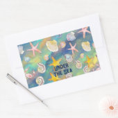 海のヒトデの貝のカニのアクアブルーの下 長方形シール (封筒)