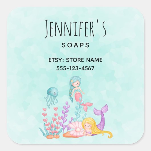 海のビジネスの下で人魚とクラゲ スクエアシール (正面)