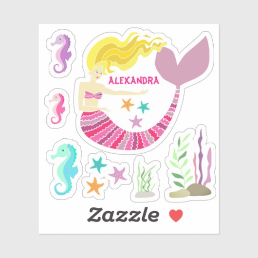 海のビニールの下の可愛いピンクの人魚 シール (シート)