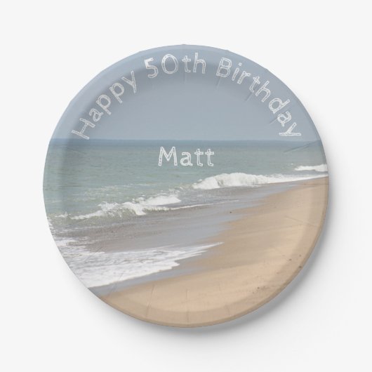 海のビーチおよび波 ペーパープレート (正面)