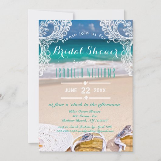 海のビーチの夏のブライダルシャワーの招待状 招待状 (正面)
