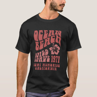 海のビーチの荒波サーフの美学の言葉を背面に Tシャツ