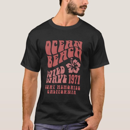 海のビーチの荒波サーフの美学の言葉を背面に Tシャツ (正面)