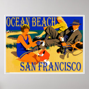 海のビーチサンフランシスコ、カリフォルニアのレトロのビーチ ポスター