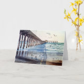 海のビーチ桟橋 カード (黄色い花)