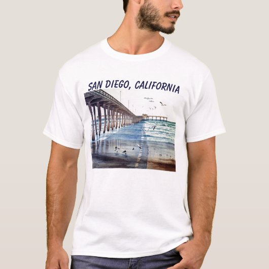 海のビーチ桟橋J PEC、サンディエゴ、カリフォルニア Tシャツ (正面)