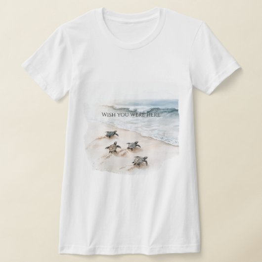 海のビーチ海岸のウミガメ Tシャツ (レイダウン)