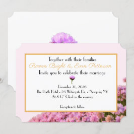 海のピンクとゴールドの花模様 招待状