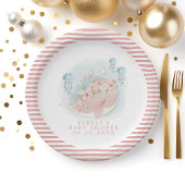 海のピンクのクジラのクラゲの女の子の赤ちゃんの歓迎会 ペーパープレート